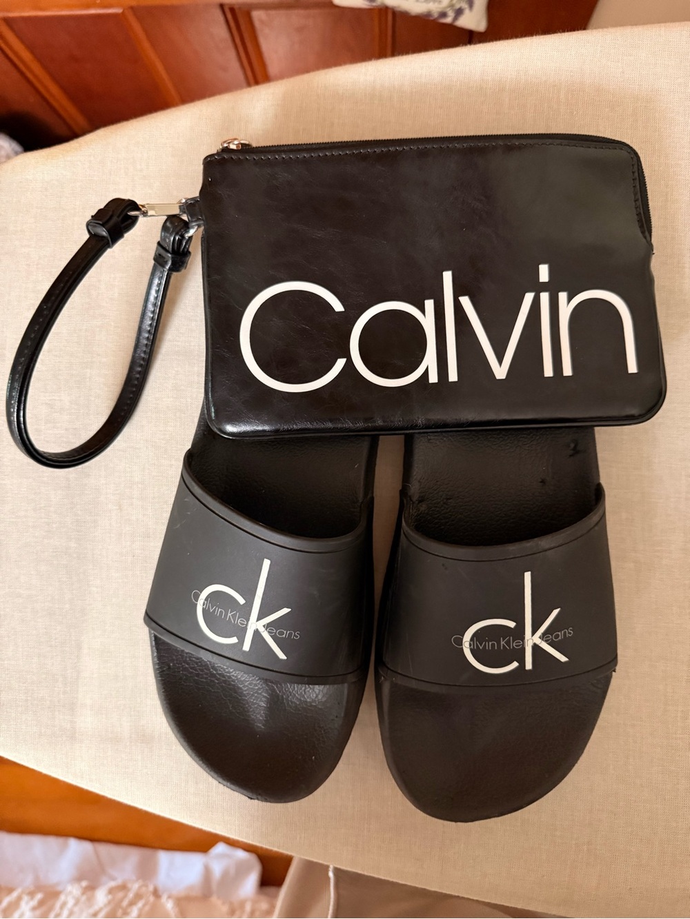 Calvin Klein wristlet with FREE CK slide sandals (see description/pics)